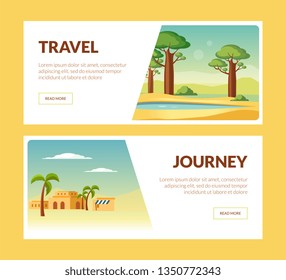 Travel Journey Horizontal Banners Set, Summer Holidays Adventure Vector Illustration