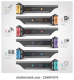 Travel And Journey Infographic With Continent Film Diagram Concept Design Template