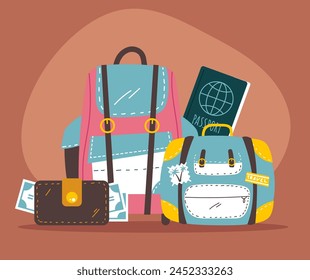 Travel journey tourism trip holiday isolated concept. Vector graphic design illustration