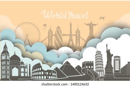 Travel, journey vector famous monuments of world 