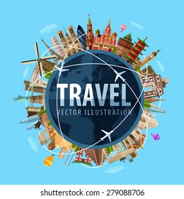 travel, journey vector logo design template. world map or rest icon.