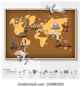 Travel And Journey World Map With Famous Landmark Infographic Background Design Template