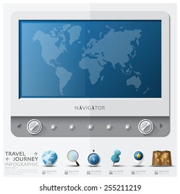 Travel And Journey World Map With Navigator Infographic Background Design Template