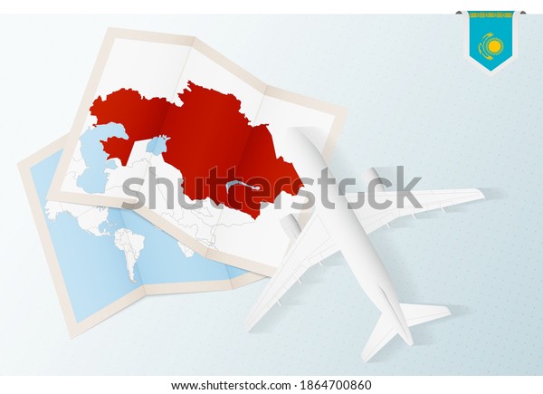 Travel Kazakhstan Top View Airplane Map Stock Vector Royalty Free 1864700860