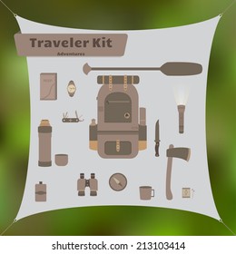 Travel Kit With Backpack And Other Survival And Camping Stuff.