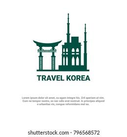 Travel To Korea Banner South Korean Landmarks Icon Seoul Symbol Vector Illustration