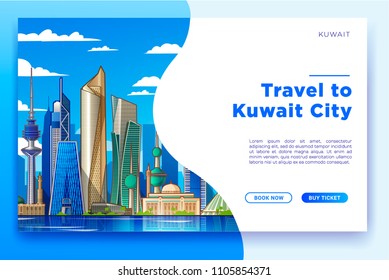 Travel to Kuwait.  Travel template of flyear, magazines, posters, book cover, banners. 