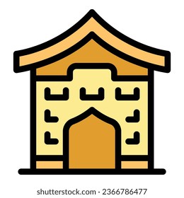 Travel kyoto icon outline vector. Japan tower. Tourism house color flat