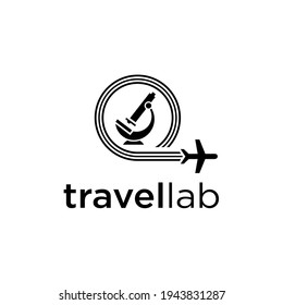travel lab logo design and microscope vector illustration