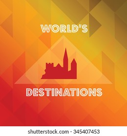 Travel label with geometric shapes. Triangle seamless background