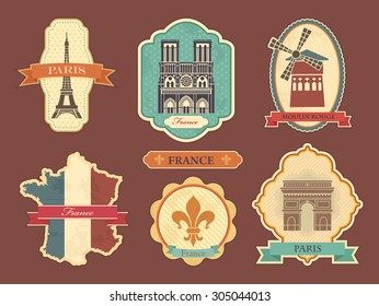 Travel labels with symbols of France and Paris