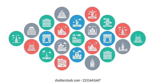 Travel Landmark concept vector design. Egypt, Italy, United Kingdom, France, India, USA illustration. Web banner layout template.
