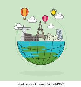 Travel landmark concept vector illustration.