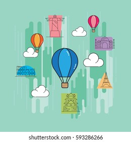 Travel landmark concept vector illustration.