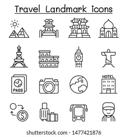 Travel landmark icon set in thin line style