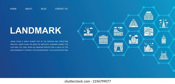 Travel Landmark landing page template. Egypt, Italy, United Kingdom, France, India, USA mobile website vector illustration.