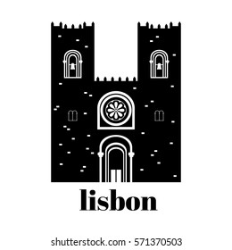 Travel landmark Portugal elements. Flat architecture and building icons Cathedral of Lisbon. National portuguese symbol vector illustration