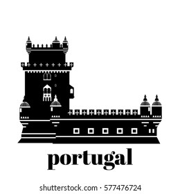 Travel landmark Portugal elements. Flat architecture and building icons Tower Belem. National portuguese symbol vector illustration