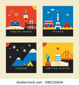 travel landmark postcard concept vector illustration flat design