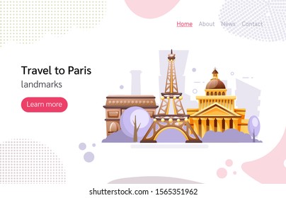 Travel landmarks and architecture France. Paris building and landmarks city cartoon vector illustration