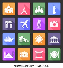 Travel and landmarks flat icons set