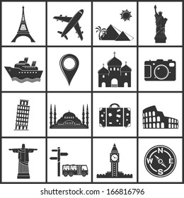 Travel and landmarks icons set