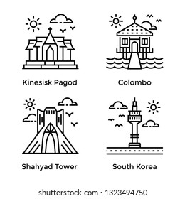 Travel and Landmarks line Icons Set