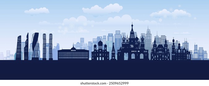 Marcos de viagem Rússia com silhueta arquitetura fundo, Dia da Rússia comemoração da independência e Tour Europa marco para Moscou com vista panorâmica capital popular no corte de papel.