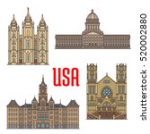 Travel landmarks of USA thin line icon. American Utah travel sights icon with Salt Lake City and County Building, Cathedral of the Madeleine, Utah State Capitol and Salt Lake Temple