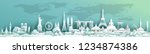 Travel landmarks world with world map background, Landmark architecture monuments of the world,Tourism with panoramic landscape paper cut style,Use for travel poster and postcard,Vector illustration.