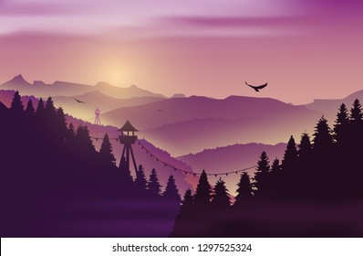 Travel landscape with a hills at sunrise. Morning scene from national park, natural reserve