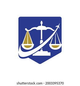 Plantilla de diseño del logotipo del vector de la ley de viajes. Icono de plan de aeródromo y equilibrio de ley.	