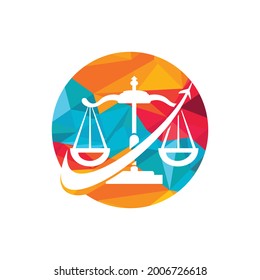 Travel law vector logo design template. Aeroplan and law balance icon.	