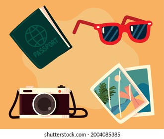 travel leisure camera sunglasses and passport