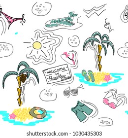 Travel and leisure funny background. Vector illustration.