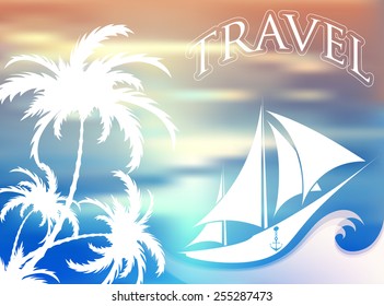 travel and leisure, palm, tropical, landscape, vector illustration
