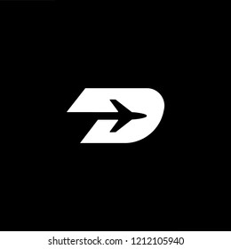 Travel letter D DD minimalist art monogram shape logo, white color on black background