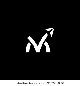 Travel letter M V VM MV minimalist art monogram shape logo, white color on black background