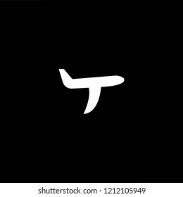 Travel letter T minimalist art monogram shape logo, white color on black background
