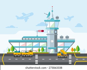 Travel Lifestyle Concept of Planning a Summer Vacation Tourism and Journey Symbol Airplane Airport City Modern Flat Design Icon Vector Illustration