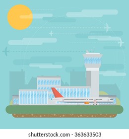 Travel Lifestyle Concept of Planning a Summer Vacation Tourism and Journey Symbol Airplane Airport City Modern Flat Design Icon Template Vector Illustration