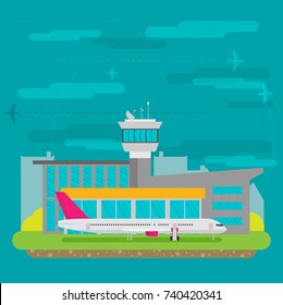 Travel Lifestyle Concept of Planning a Summer Vacation Tourism and Journey Symbol Airplane Airport City Modern Flat Design Icon Template Vector Illustration