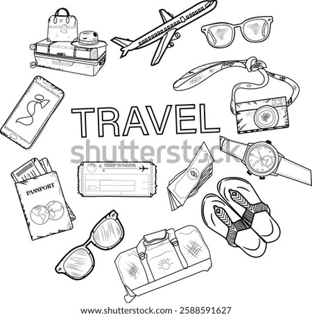 Travel line art some elements