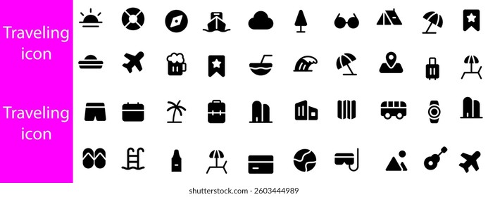 Travel Line Editable Icons set.Vector illustration in modern thin line style of tourism related icons: hotels, types of tourism, tourist transport, locations, etc. Isolated on white