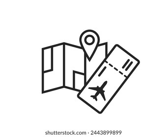 travel line icon. map and flight ticket. vacation and journey symbol. isolated vector image for tourism design