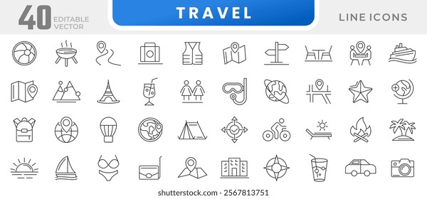 Travel line icon set. Map pin, gps, destination, directions, distance, place, travel, ticket, vector, beach, summer, navigation line icon set. Ui thin line icon pack.