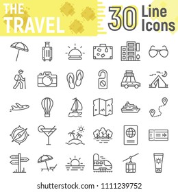 Travel line icon set, tourism symbols collection, vector sketches, logo illustrations, holiday signs linear pictograms package isolated on white background, eps 10.