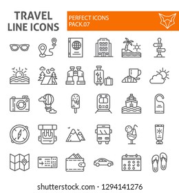 Travel line icon set, tourism symbols collection, vector sketches, logo illustrations, holiday signs linear pictograms package isolated on white background, eps 10.