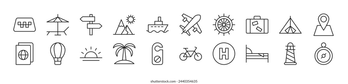 Travel line icons collection. Editable stroke. Simple linear illustration for web sites, newspapers, articles book