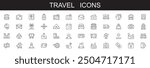 Travel line icons . editable stroke icons. vector illustration. types of tourism, tourist, transport, locations, museum, trip, hotel, on white background.